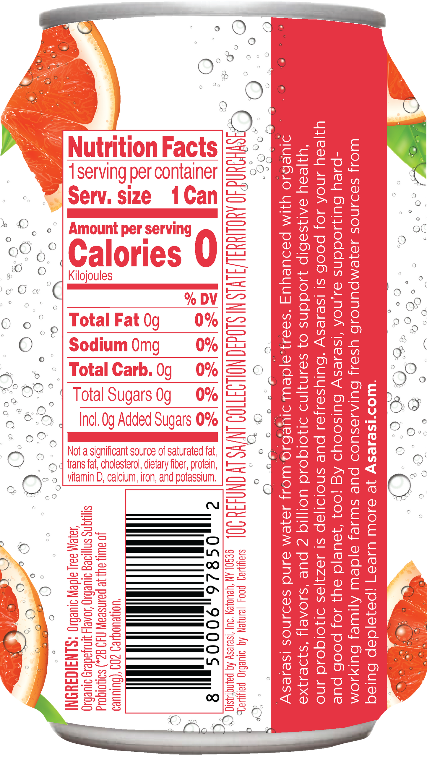 Asarasi Grapefruit Probiotic Seltzer - 12-Pack