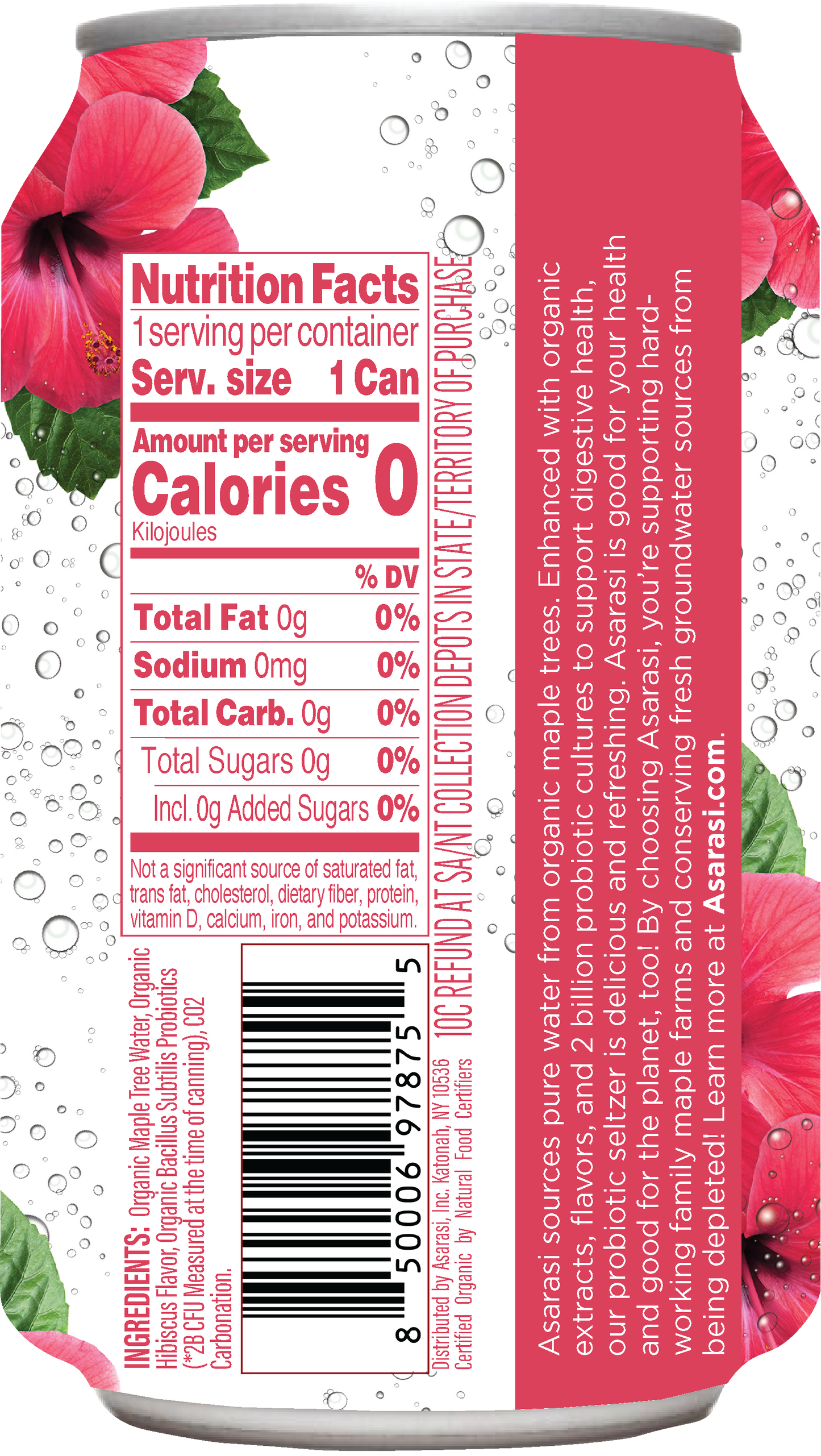 Asarasi Hibiscus Probiotic Seltzer - 12-Pack
