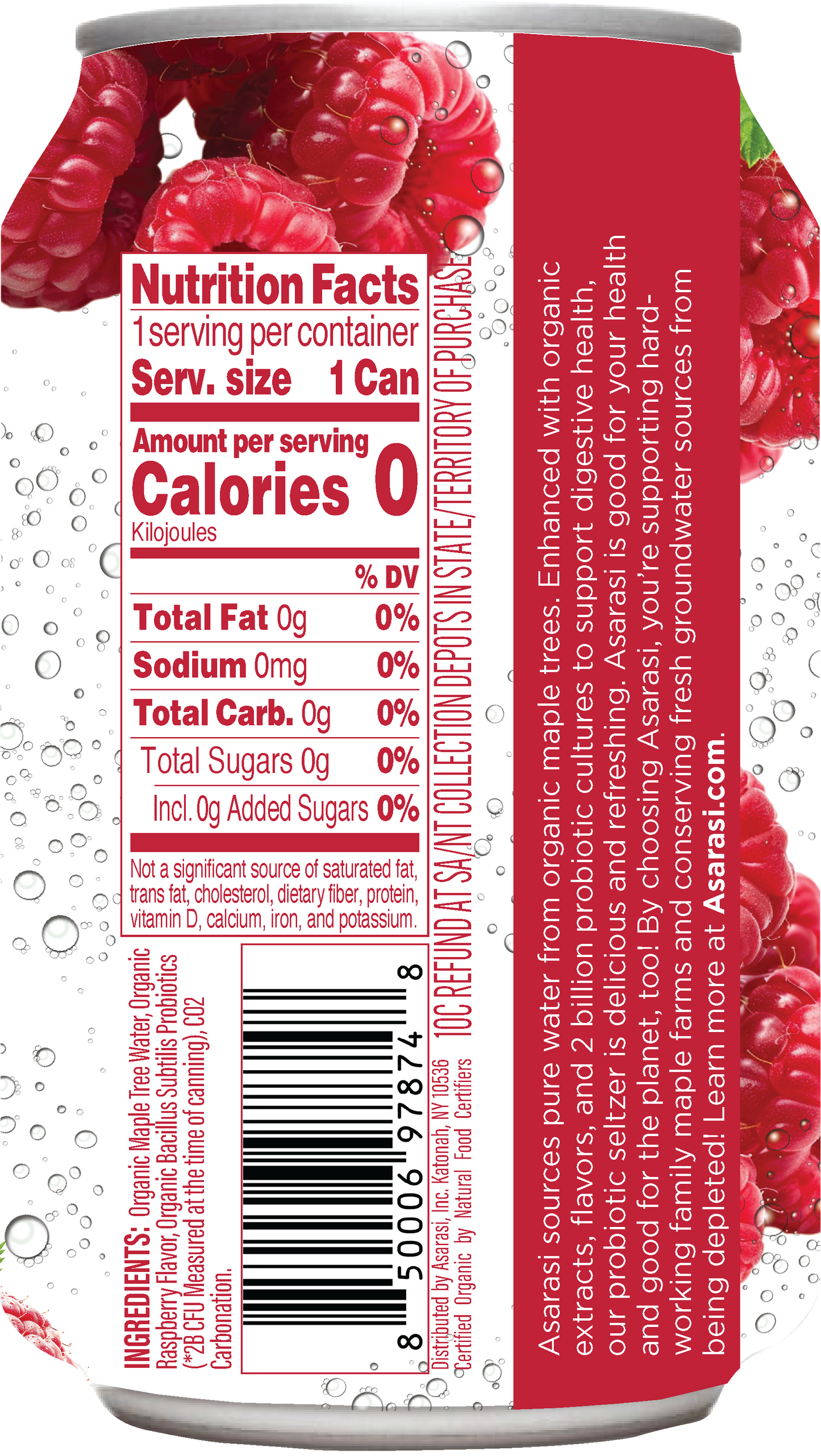 Asarasi Raspberry Probiotic Seltzer - 12-Pack