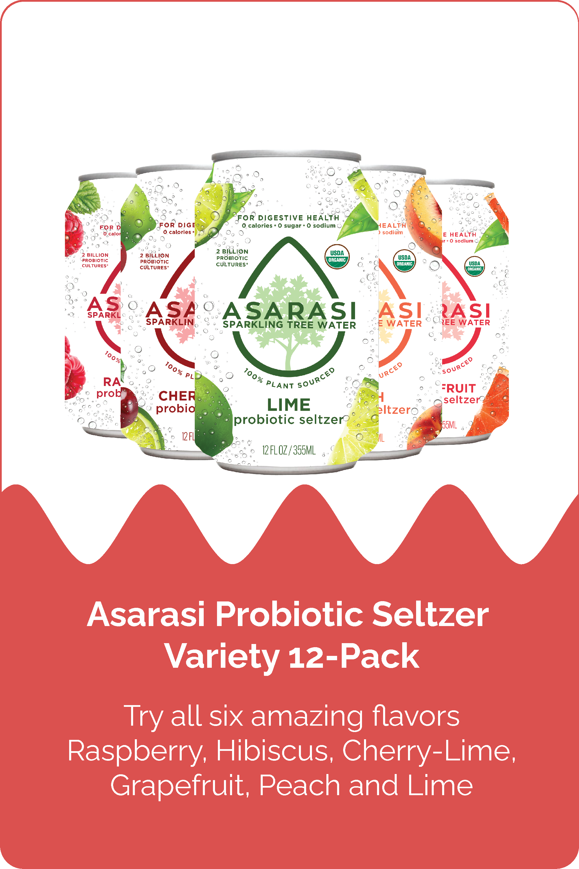 ASARASI VARIETY PROBIOTIC SELTZER - 12-PACK ALUMINUM CANS