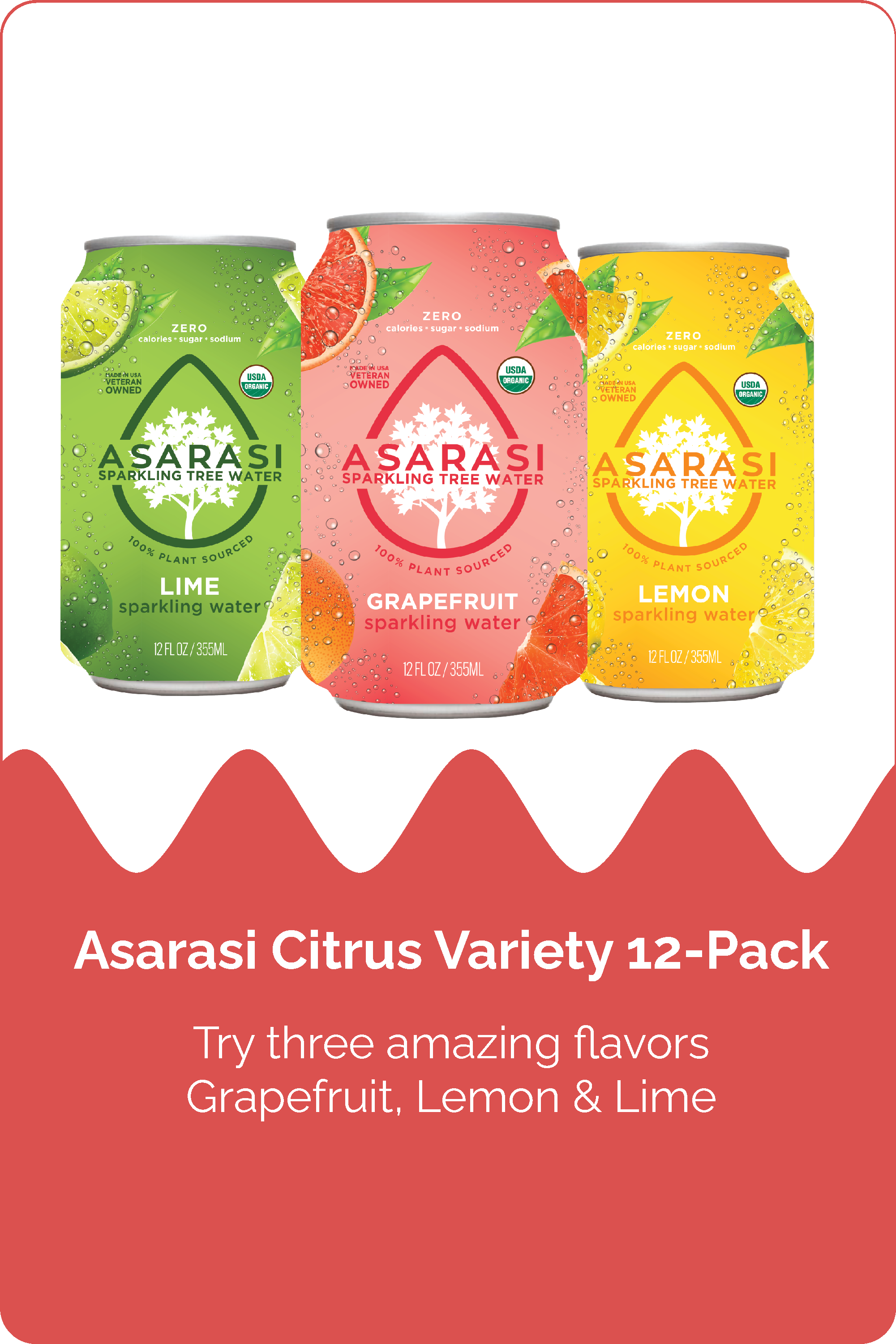 Asarasi Sparkling Tree Water - 12 Pack Citrus Variety Pack Cans