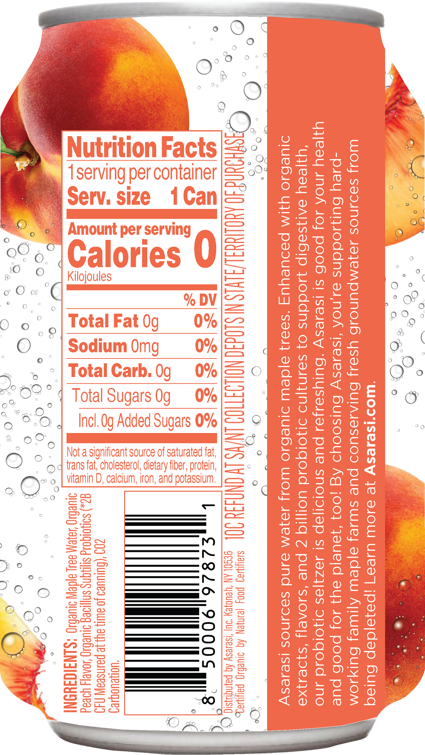 Asarasi Peach Probiotic Seltzer - 12-Pack